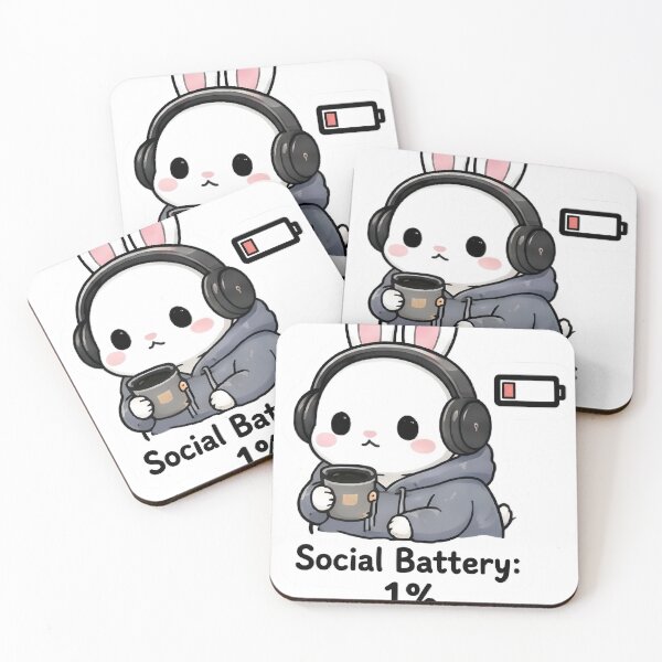 Item preview, Cute Bunny Social Battery 1% Sticker designed and sold by Khatumeye.