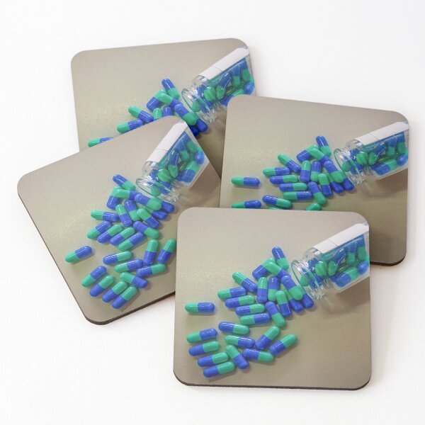 Item preview, Blue And Green Capsules Spilling From Prescription Bottle On Table — Medication And Pharmacy Concept designed and sold by Nmallia.