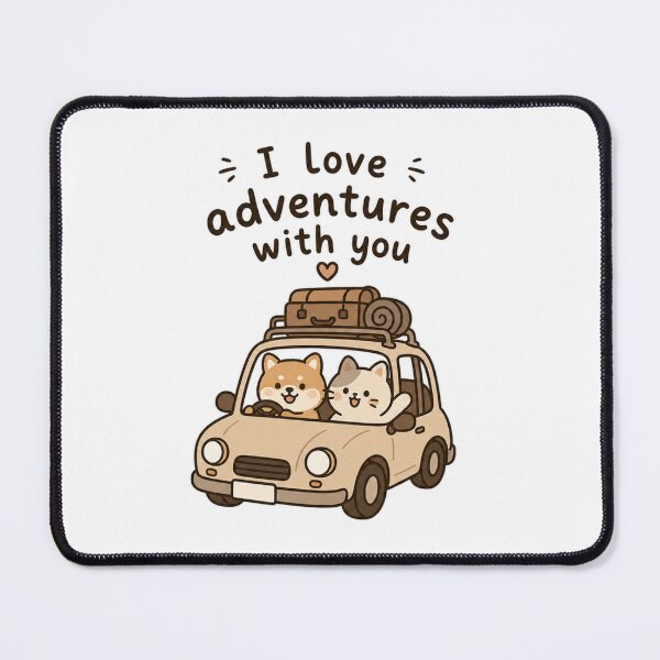 Item preview, I Love Adventures With You Cute Shiba Inu and Cat Road Trip Illustration designed and sold by jeshands.