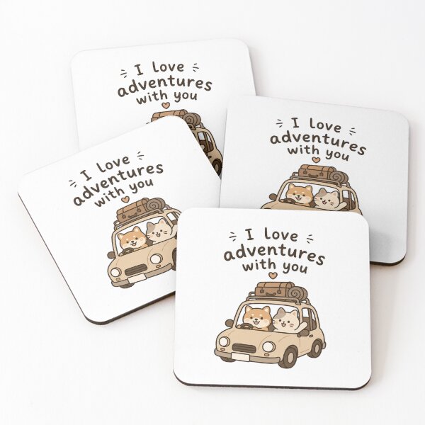 Item preview, I Love Adventures With You Cute Shiba Inu and Cat Road Trip Illustration designed and sold by jeshands.