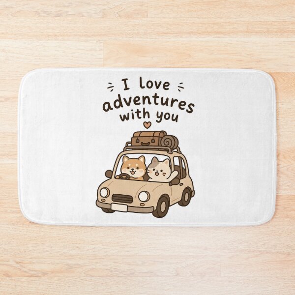 Item preview, I Love Adventures With You Cute Shiba Inu and Cat Road Trip Illustration designed and sold by jeshands.