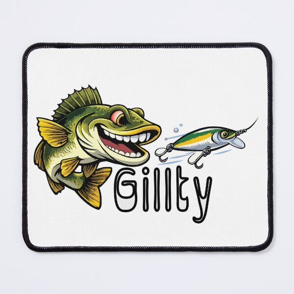 Item preview, Walleye Cartoon Illustration, Walleye chasing a fishing lure, text "Gillty". designed and sold by Art-Horizon.