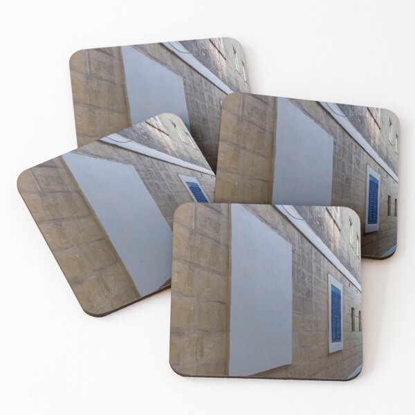 Item preview, Mediterranean Stone Alley With Blue Shutter Window, Textured Plaster and Narrow Passage designed and sold by Nmallia.
