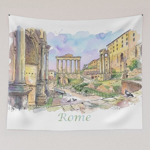 Item preview, Rome Italy Roman Forum Arch Watercolor Art designed and sold by NareArt.