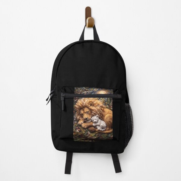 Item preview, Sleeping Lion and White Tiger Cub in Enchanted Moonlit Forest | Fantasy Wildlife Art designed and sold by ManJiangHong.