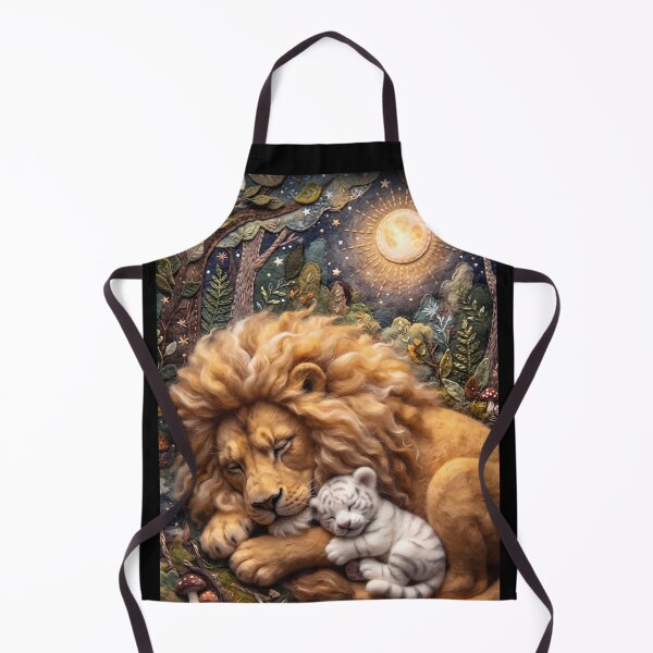 Item preview, Sleeping Lion and White Tiger Cub in Enchanted Moonlit Forest | Fantasy Wildlife Art designed and sold by ManJiangHong.