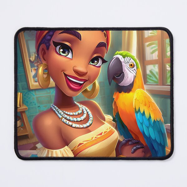 Item preview, Colorful woman with a parrot in a vibrant setting designed and sold by Artessie.