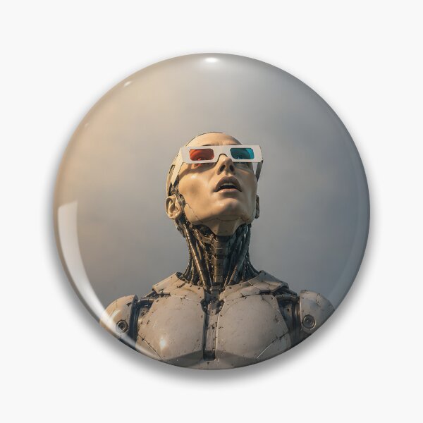 Item preview, Astonished Humanoid Robot in 3D Glasses — Sci-Fi Wonder Art Print designed and sold by hamfindik.