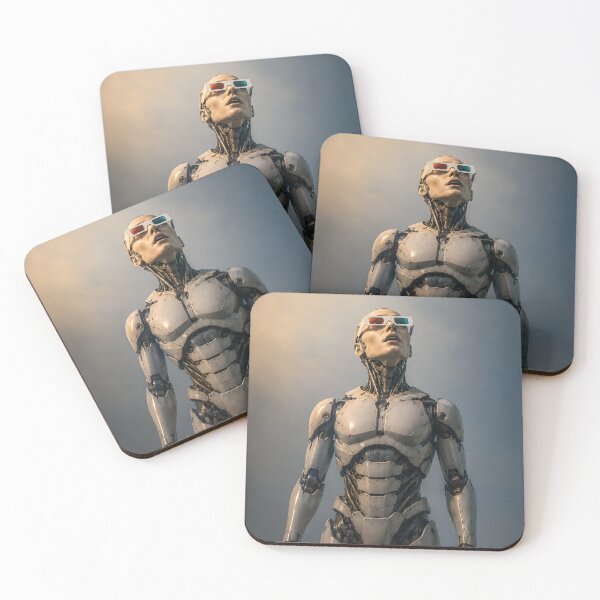 Item preview, Astonished Humanoid Robot in 3D Glasses — Sci-Fi Wonder Art Print designed and sold by hamfindik.
