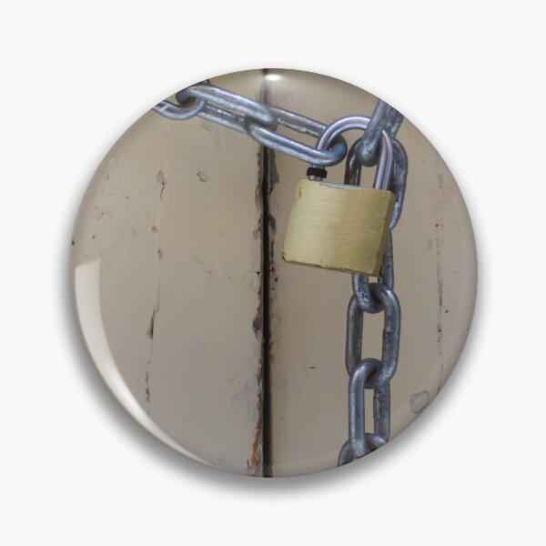 Item preview, Rustic Locked Door With Heavy Chain And Brass Padlock Securing Weathered Wooden Gate designed and sold by Nmallia.