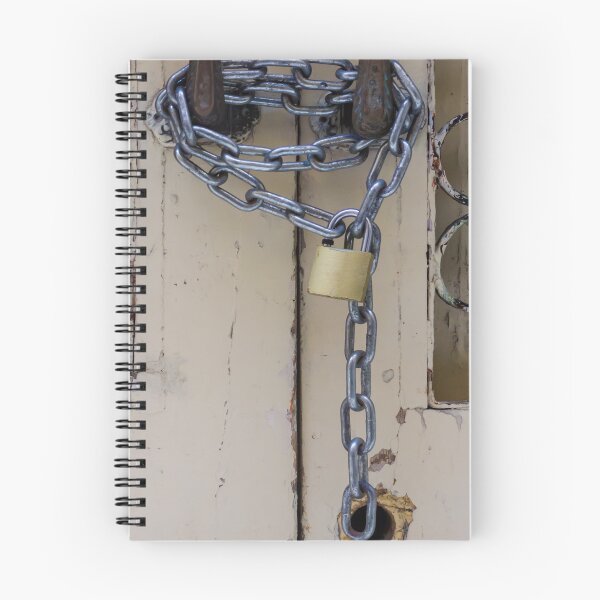 Item preview, Rustic Locked Door With Heavy Chain And Brass Padlock Securing Weathered Wooden Gate designed and sold by Nmallia.