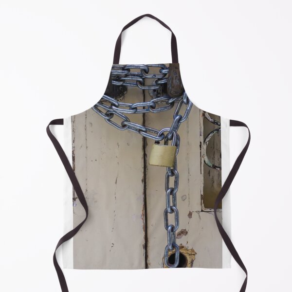 Item preview, Rustic Locked Door With Heavy Chain And Brass Padlock Securing Weathered Wooden Gate designed and sold by Nmallia.