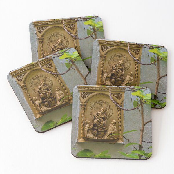 Item preview, Madonna and Child Stone Relief on Garden Wall Surrounded by Green Leaves and Vines designed and sold by Nmallia.