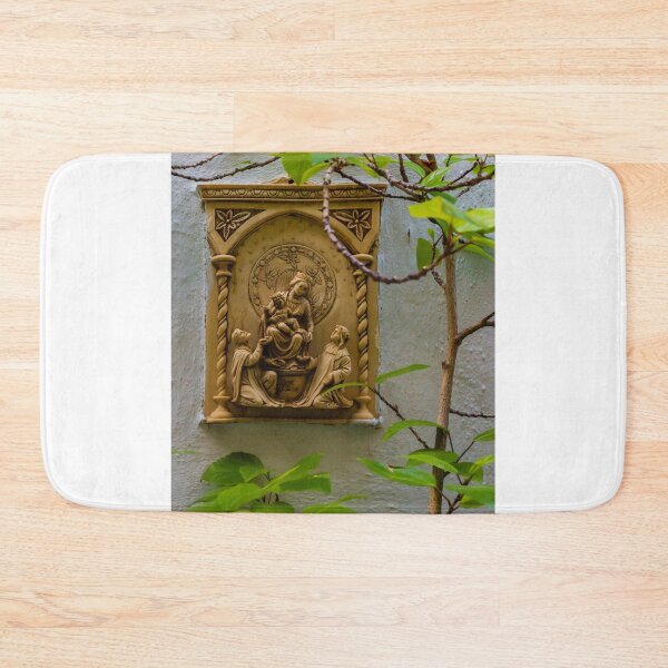 Item preview, Madonna and Child Stone Relief on Garden Wall Surrounded by Green Leaves and Vines designed and sold by Nmallia.