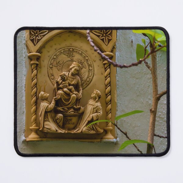 Item preview, Madonna and Child Stone Relief on Garden Wall Surrounded by Green Leaves and Vines designed and sold by Nmallia.