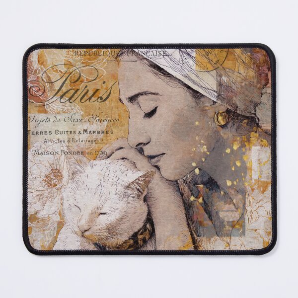 Item preview, Woman And Cat In A Floral Collage Dream designed and sold by AmairaPhotoArt.