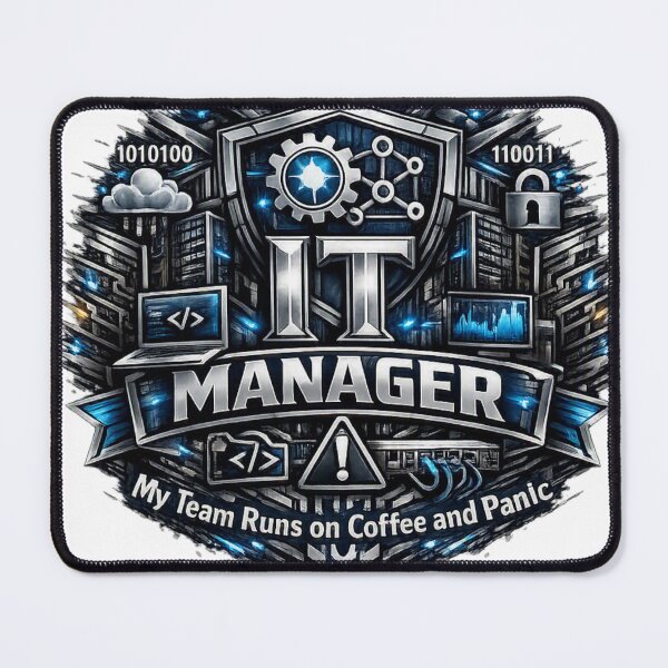 Item preview, IT Manager – My Team Runs on Coffee and Panic designed and sold by Shadowframe Studios.