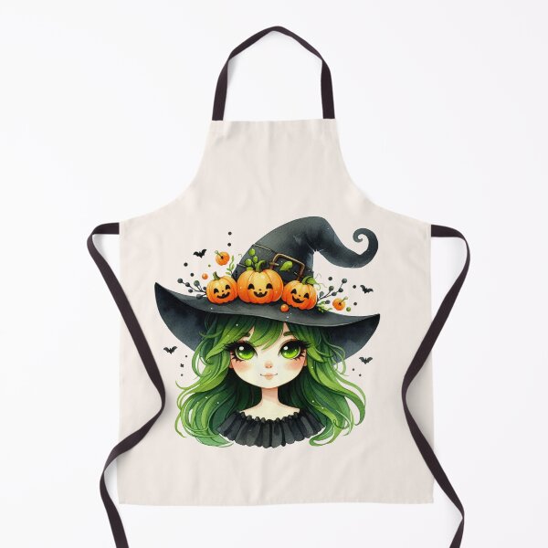 Item preview, Cute Halloween Witch Girl with Green Hair and Pumpkin Hat designed and sold by SweetLilith.