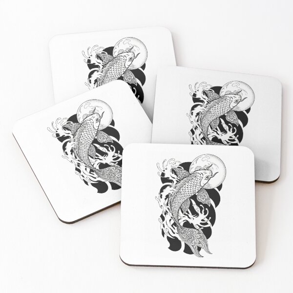 Item preview, Mandala Koi Fish Art | Black and White Japanese Koi with Mandala Fins | Zen Animal Mandala Wall Art designed and sold by suryabumblee.