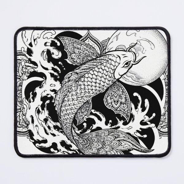 Item preview, Mandala Koi Fish Art | Black and White Japanese Koi with Mandala Fins | Zen Animal Mandala Wall Art designed and sold by suryabumblee.
