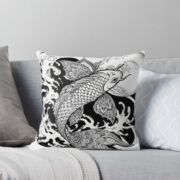 Item preview, Mandala Koi Fish Art | Black and White Japanese Koi with Mandala Fins | Zen Animal Mandala Wall Art designed and sold by suryabumblee.