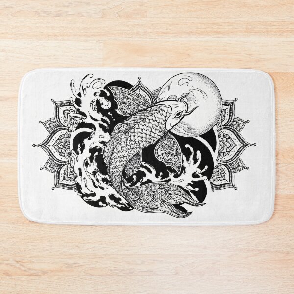Item preview, Mandala Koi Fish Art | Black and White Japanese Koi with Mandala Fins | Zen Animal Mandala Wall Art designed and sold by suryabumblee.