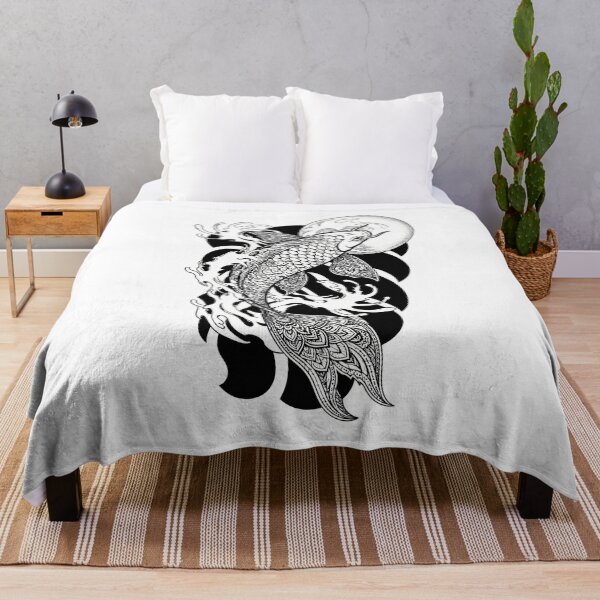 Item preview, Mandala Koi Fish Art | Black and White Japanese Koi with Mandala Fins | Zen Animal Mandala Wall Art designed and sold by suryabumblee.