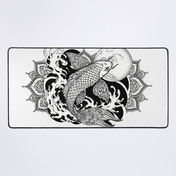 Item preview, Mandala Koi Fish Art | Black and White Japanese Koi with Mandala Fins | Zen Animal Mandala Wall Art designed and sold by suryabumblee.
