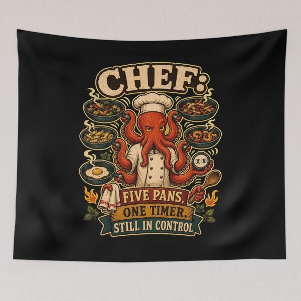 Item preview, Chef Five Pans One Timer Still In Control Octopus Cooking Humor designed and sold by JerdbordinShop.