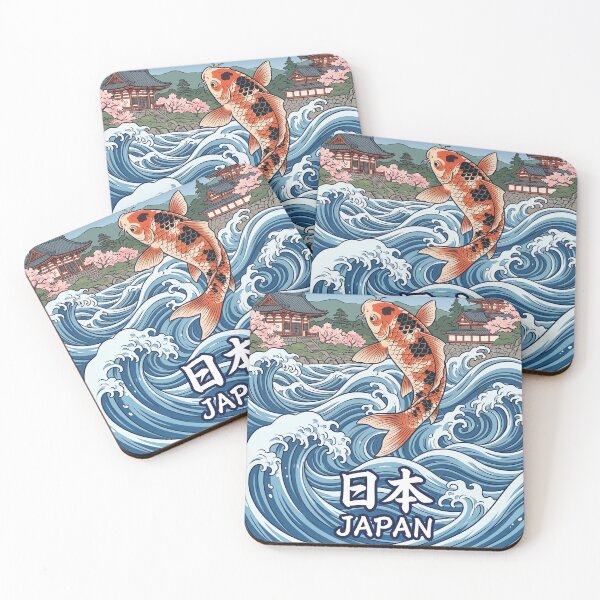 Item preview, JAPAN Travel Illustration - Ukiyo-e Koi Jumping designed and sold by ZUMERI.