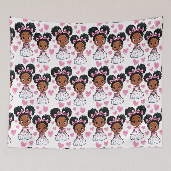 Item preview, Kawaii Girl Twins Afro Puffs Ribbons and Bows Print Pattern designed and sold by RichardRags.