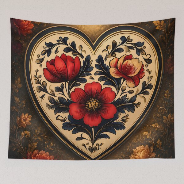 Item preview, Hearts 45 - Vintage Floral Heart Folk Art designed and sold by NikaNavi.