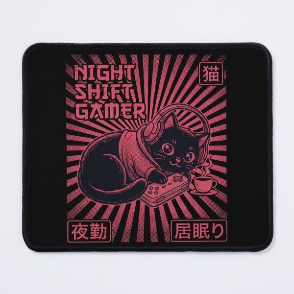 Item preview, Night Shift Gamer - Cute Cat Otaku T-Shirt designed and sold by LoFizzy.
