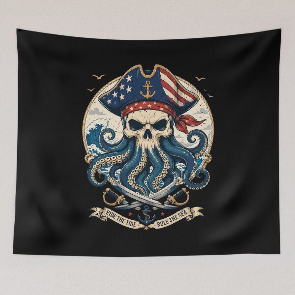 Item preview, Patriotic Kraken Pirate Skull of the High Seas designed and sold by crouchingpixel.