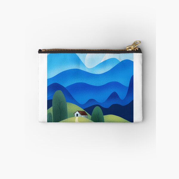 Item preview, Cozy Cottage Landscape | Blue Mountain Scenery | Peaceful Nature Illustration | Minimal Landscape Art | Cottagecore Wall Art designed and sold by MixedMuse24.