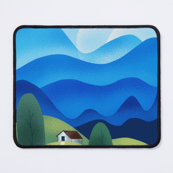 Item preview, Cozy Cottage Landscape | Blue Mountain Scenery | Peaceful Nature Illustration | Minimal Landscape Art | Cottagecore Wall Art designed and sold by MixedMuse24.