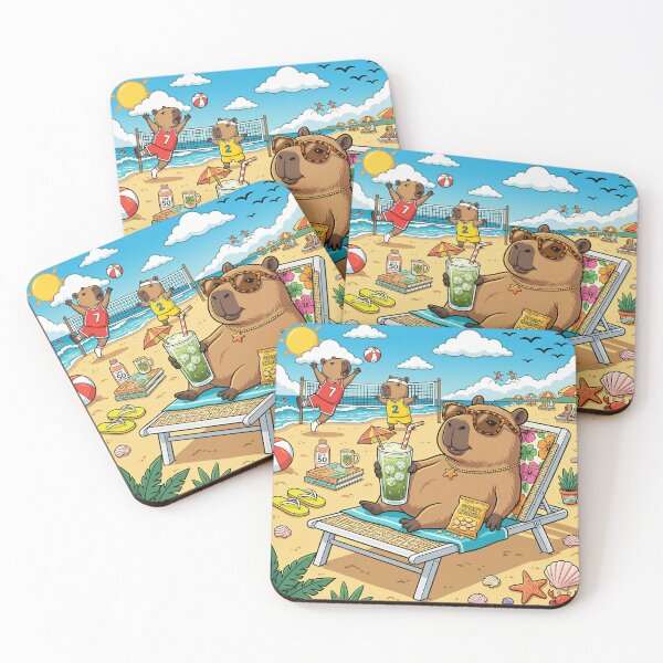 Item preview, Capybara Drinking Iced Matcha Beach Art Print designed and sold by DIUMERI.