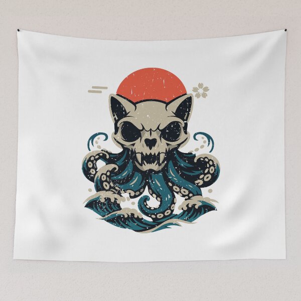 Item preview, Minimal Cat Skull Kraken and Japanese Red Sun designed and sold by crouchingpixel.