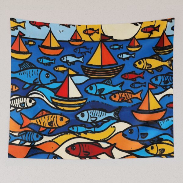 Item preview, Bold line Pop Art Sailboats and Fish  designed and sold by Nexus Space.