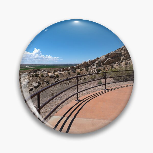 Item preview, Ultrawide shot of curving rails and walkway at Quarry exhibit at Dinosaur National Monument designed and sold by lisavonbiela.