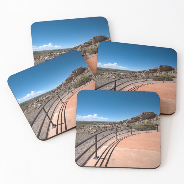 Item preview, Ultrawide shot of curving rails and walkway at Quarry exhibit at Dinosaur National Monument designed and sold by lisavonbiela.