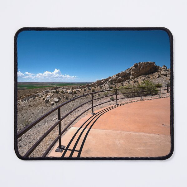 Item preview, Ultrawide shot of curving rails and walkway at Quarry exhibit at Dinosaur National Monument designed and sold by lisavonbiela.
