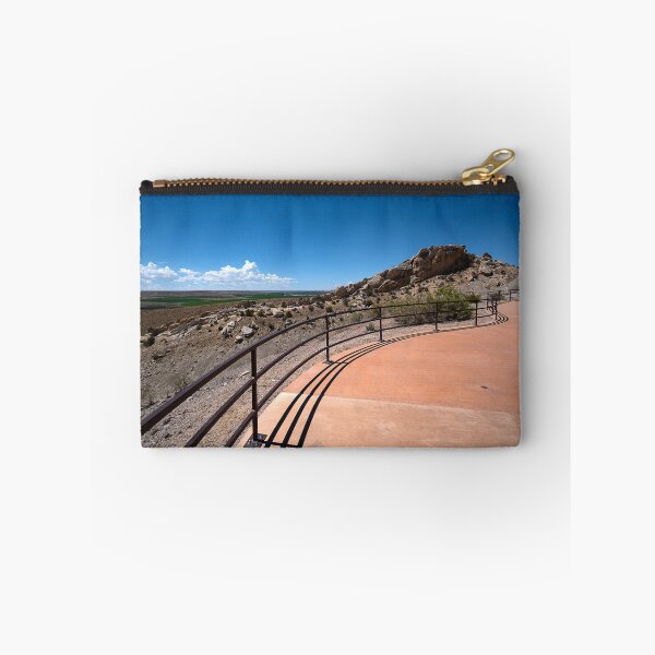 Item preview, Ultrawide shot of curving rails and walkway at Quarry exhibit at Dinosaur National Monument designed and sold by lisavonbiela.