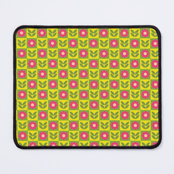 Item preview, Retro Floral Checkered Pattern - Mid-Century Vintage Pink and Green Grid designed and sold by The Design KAD.
