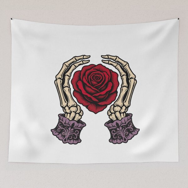 Item preview, Skeleton Hands Holding Red Rose Gothic Tattoo designed and sold by BoyleDesignShop.