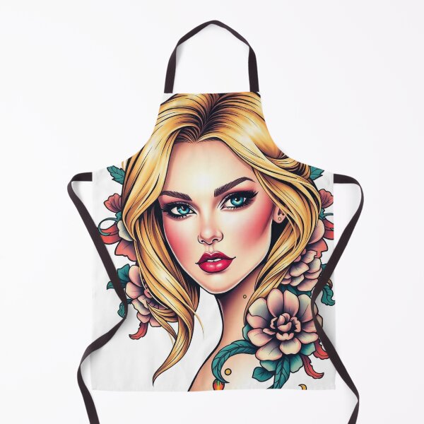 Item preview, Symbolic Traditional Tattoo Art Print – Beautiful Blonde Woman with Blue Eyes designed and sold by Fenomena Designs.