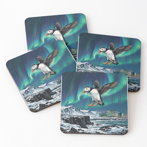Item preview, ICELAND Travel Illustration - Gouache Puffin Flying designed and sold by ZUMERI.