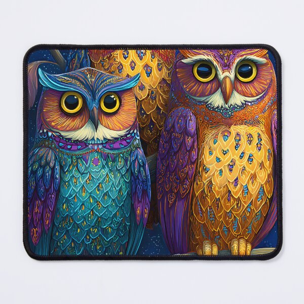 Item preview, Colorful Majestic Owls Against Starry Background designed and sold by Artessie.