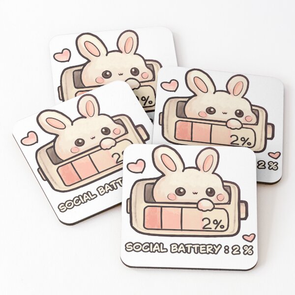 Item preview, Social Battery 2% Cute Bunny Sticker designed and sold by MariaTsy.