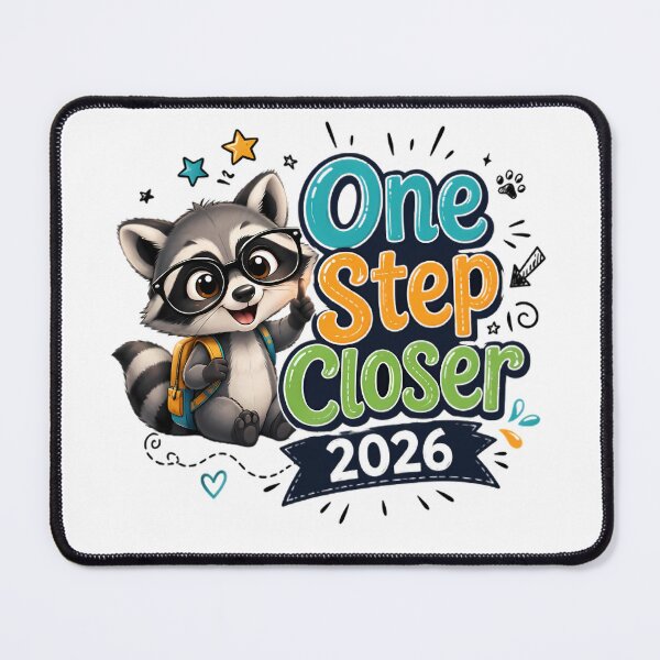 Item preview, One Step Closer 2026 – Cute Raccoon Back to School Motivational Design designed and sold by HoMya.